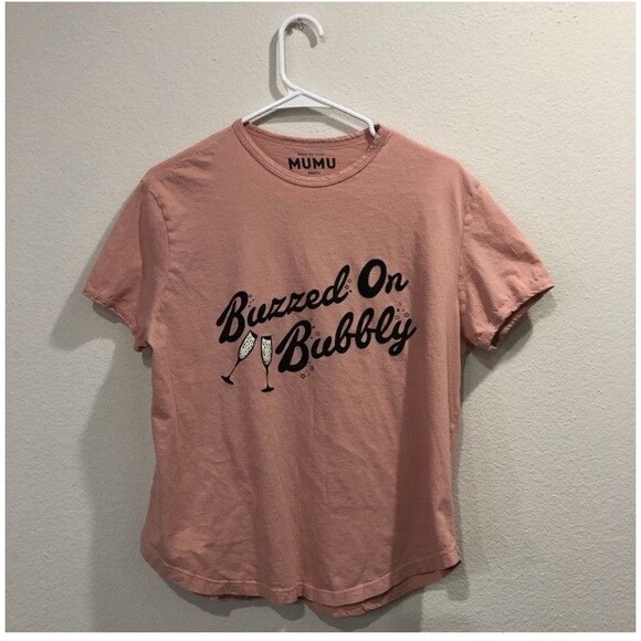 Show Me Your Mumu Buzzed On bubbly Graphic Tee Pink Cotton Size Small - Picture 3 of 6